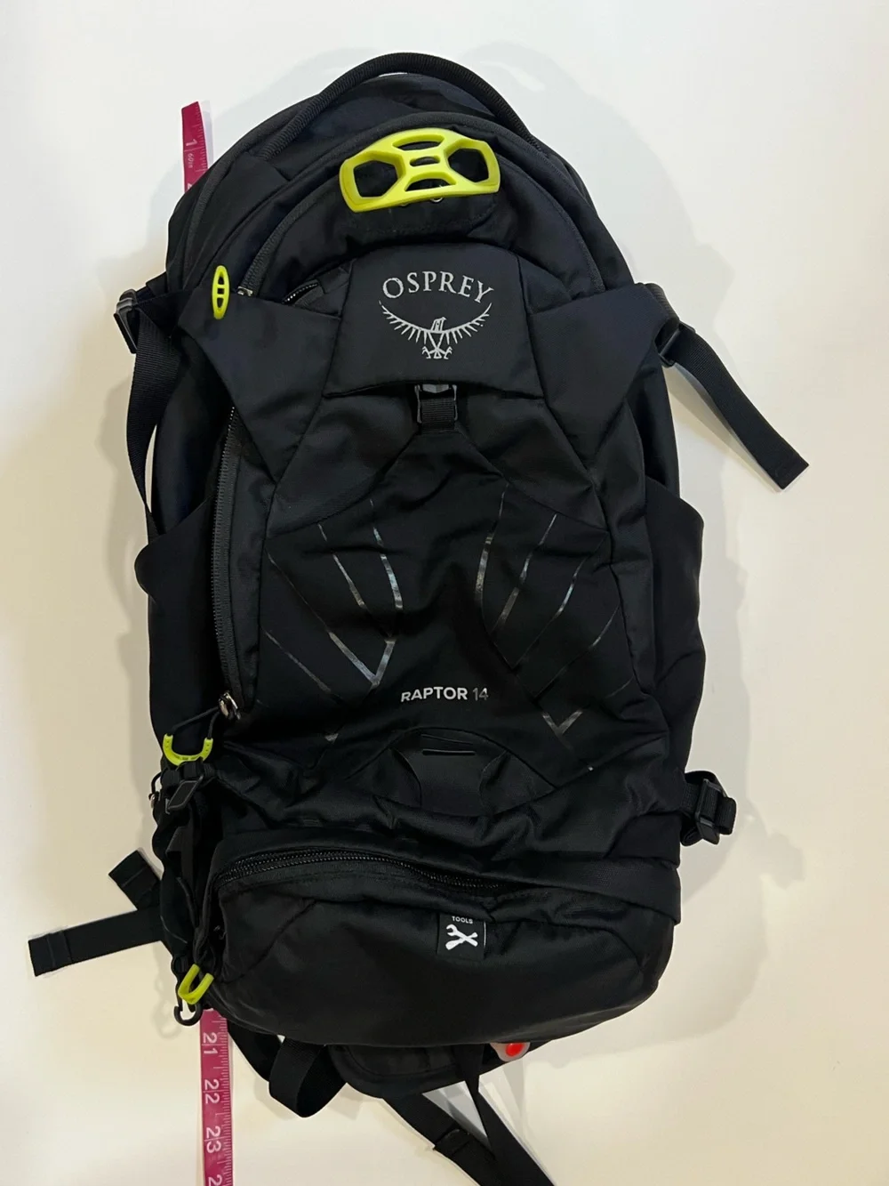 Osprey Raptor 14 Hydration Hiking Backpack - Black with Lime Accents